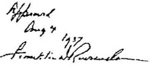 Signature of President Roosevelt